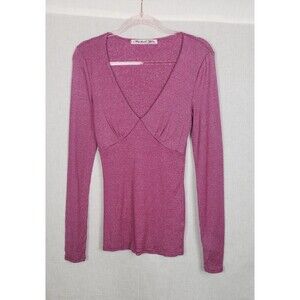 Michael Stars Blouse Top Large Hot Raspberry Pink Shimmer Sexy Party Holiday USA